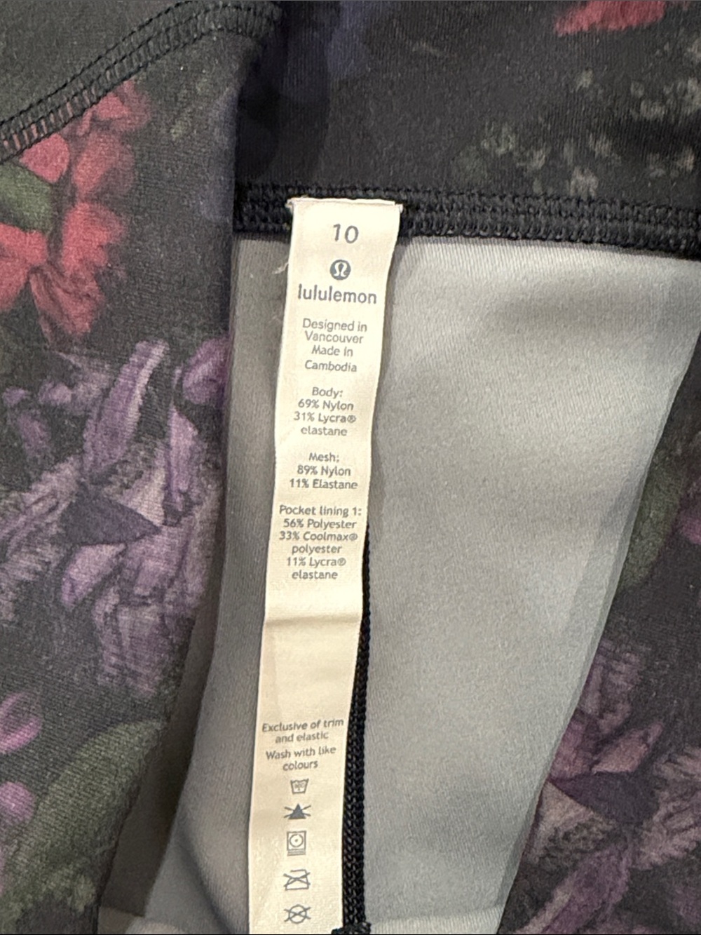 lululemon athletica Black Floral Capri Leggings with Purple and Red Accents - Picture 3 of 5